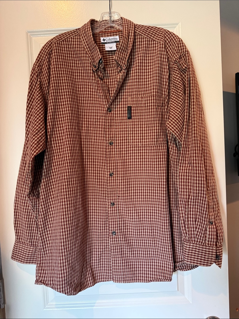 Columbia Rust Brown Checked Long-Sleeve Shirt